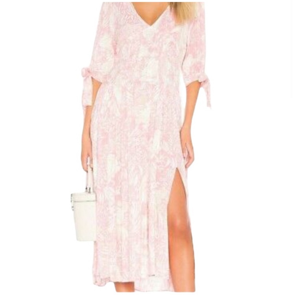 NWT Free People size 4 forever always V-neck pleat midi dress pink combo